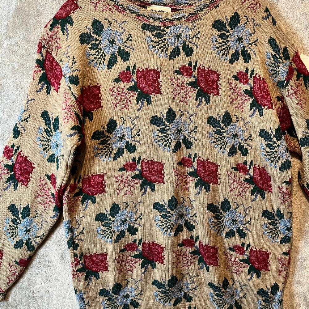 Vintage Floral Knit Sweater Cottagecore Granny Chic Pullover Large Deadstock New - Picture 2 of 6